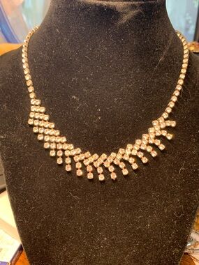 Crystal Fringe Statement Necklace - Clear/Gold